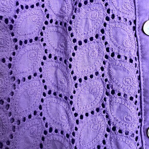 Foxcroft A Line Dress Women 6 Purple Sleeveless Eyelet Pockets Boho Lagenlook - Picture 6 of 10